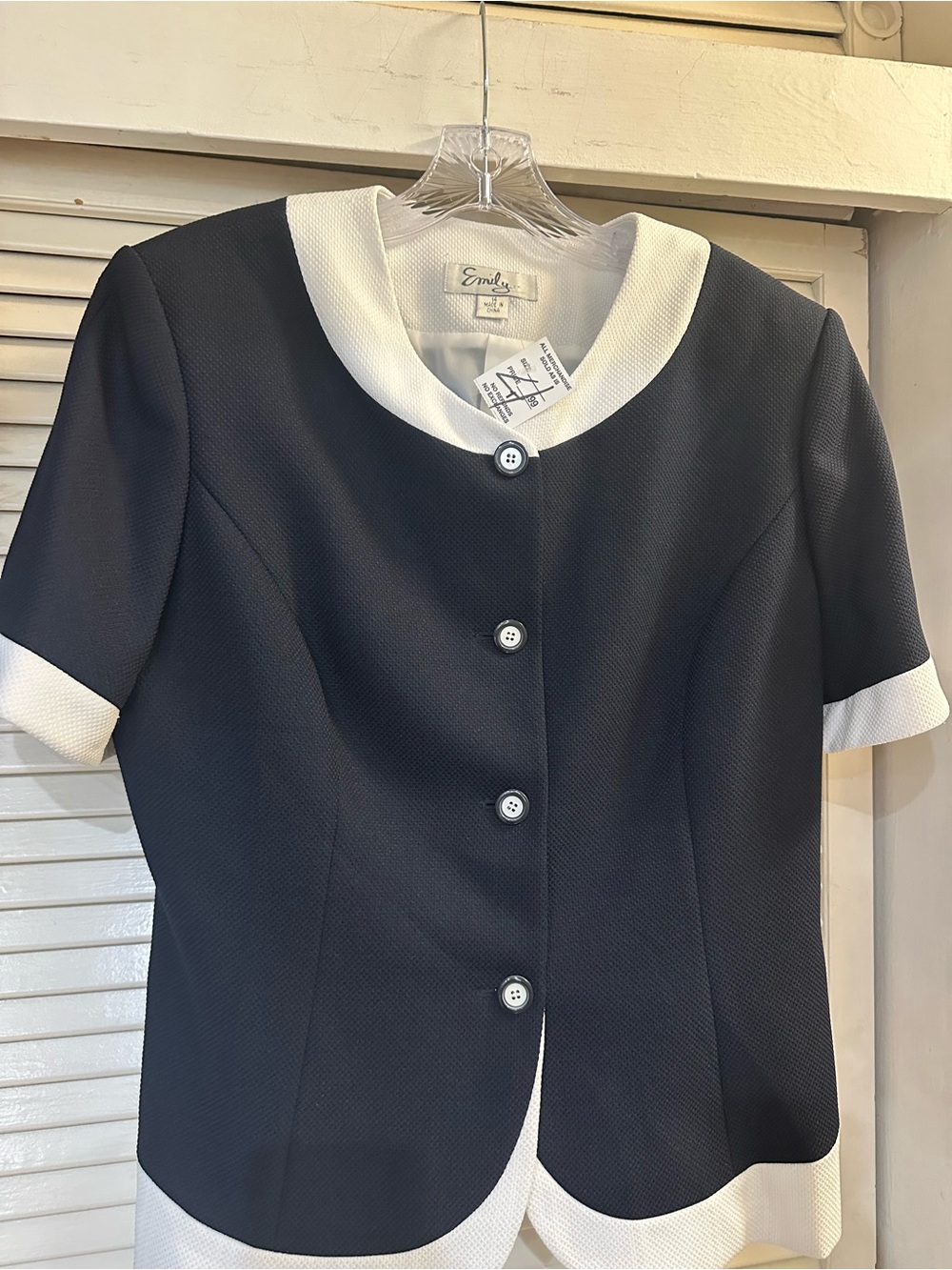 Emily Navy Jacket and Skirt Set with White Trim - Picture 4 of 9
